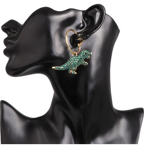 New Creative Unique Crystal Dinosaur Shape Drop Earrings for Women Girls Fashion Animal Green Earrings Jewelry Gifts