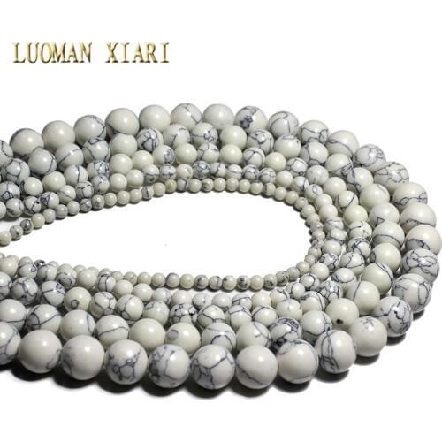 Wholesale White Synthesis Turquoises Stone Round Beads For Jewelry Making DIY Bracelet Necklace Handmade Material 4/6/8/10/12 mm