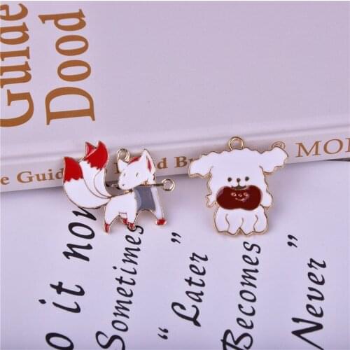 10pcs/pack Cute Dog Eatting Enamel Metal Charms Earring Bracelet DIY Necklace Jewelry Making Golden Base