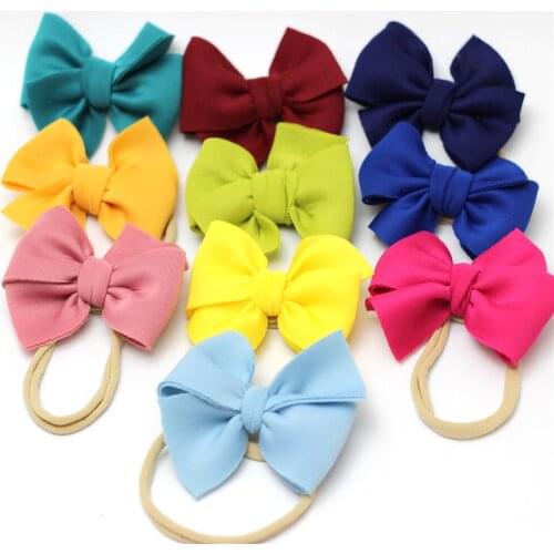 Scuba Hairbow with Nylon Nude Headband Girls Bow Headbands baby Bandeau Bebe Fille Bow Kids Turban Headwrap Balacas Para Bebes