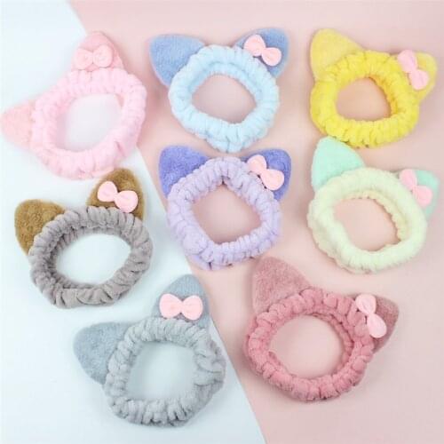 Hair Bands For Women Girls Hair Accessories New Coral Fleece Head band Bowknot Hairbands Bandana Makeup Cute Cat Ears Headbands