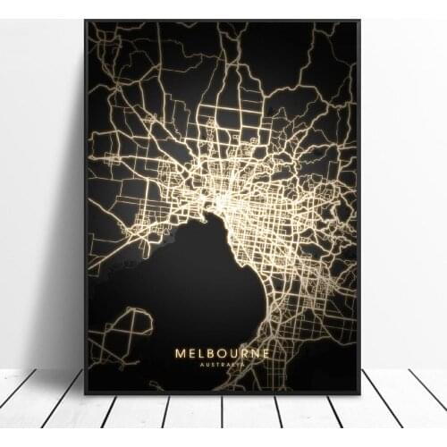 Frame Adelaide Brisbane Canberra Melbourne Australia Black and gold Canvas Wall Art Map Poster for living room home decor