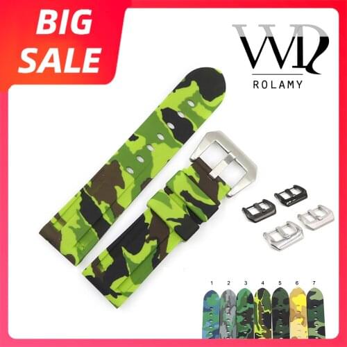 Rolamy 22 24mm TOP Quality Camo Green Grey Waterproof Silicone Rubber Replacement Watch Band Strap Loops For Panerai Luminor