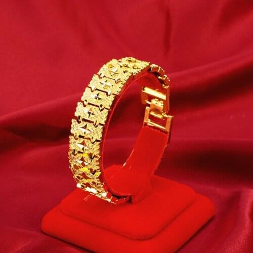 LUXURY SAND GOLD 24K BRACELET FOR MENS WEDDING ENGAGMENT JEWELRY DELICATE FLOWER GOLD ULTRA-WIDE WATCH CHAIN BRACELET GIFT MALE