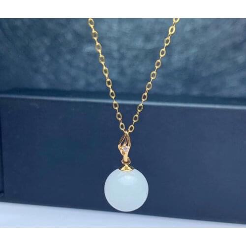 SHILOVEM 18k yellow gold natural White Jasper pendants none necklace classic wholesale Fine women gift round new myme101008hby