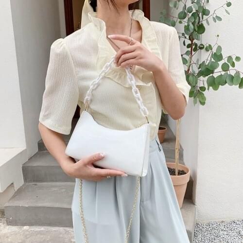 Fashion Women Patent Shoulder Bag PU Leather Chain Crossbody Bags Casual Ladies Solid Color Shoulder Underarm Bag Zipper Handbag