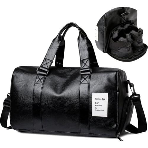 Large Capacity Sports Gym Bag Pu Leather Men Travel Bag For Business Trip Luggage Overnight Duffle Bag With Shoes Pocket 2021