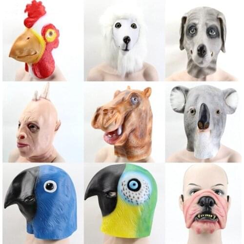 Funny Parrot Dog Rhinoceros Hippo Cock Koala Animal Mask Latex Party Panda Unicorn Animal Mask Kid Party Halloween Mask Cosplay