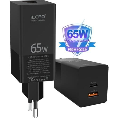 ILEPO 65W GaN USB C Charger Fast Charger 4.0 3.0 for iPhone 12 Samsung Macbook Pro Laptop Type C PD Quick Charge EU US UK
