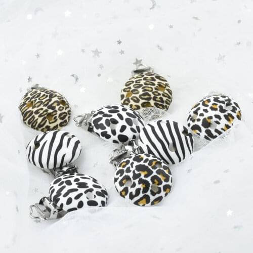 5 PCS Brown Leopard Zebra 35 MM Round Silicone Pacifier Clip BPA Free Nipple Dummy Holder Infant Baby Teether Metal Leopard Clip