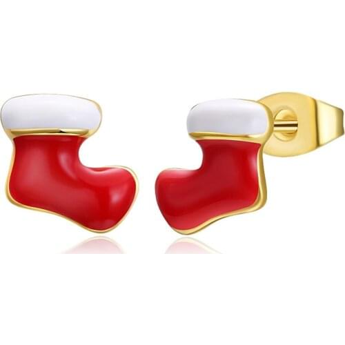 ZEMIOR Christmas Earrings For Women Personality Socks Cute Stud Earring Gold Plate Fashion Jewelry Christmas Gift To Girlfriend