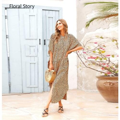 Womens Swimwear Cover Up 2021 FLORAL STORY Womens Swimsuit Dress Beach Summer Dress Bikini Cover Ups Playa Robe Caftan Maxi