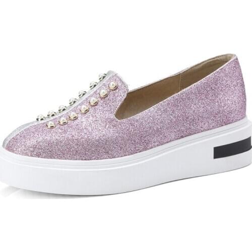 2019 New Womens Shoes Casual Shoes Woman Fashion Patchwork Rivets Ladies Thick Soles Slip on Flats Sneakers XKD5009