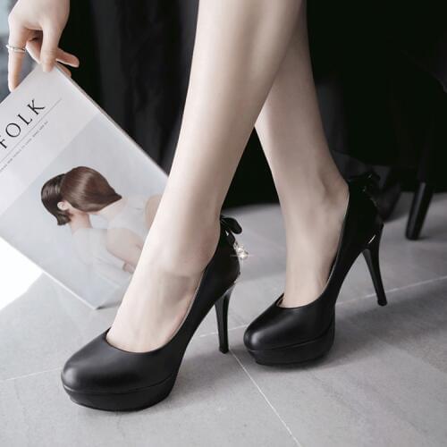 Big Size ladies high heels women shoes woman pumps Round-headed Waterproof Table High-heeled Shoe Girl
