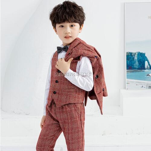 Flower Boys Graduation Suit Jacket Vest Pants Bowtie Children Wedding Suit Kids Formal Party Tuxedo Dress ceremony Costumes