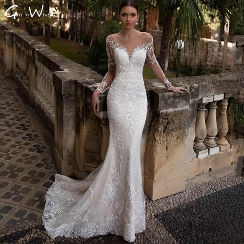 Train Detachable Mermaid Wedding Dresses Sweetheart Neck Illusion Back Court Train Long Sleeves Appliques Trumpet Bridge Gown