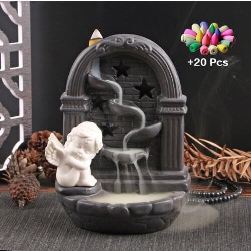 1Angel Wings Waterfall Incense Burner Incense Holder Decoration For Home Burner Incense Muslim Fountain for Home Spiritual Decor