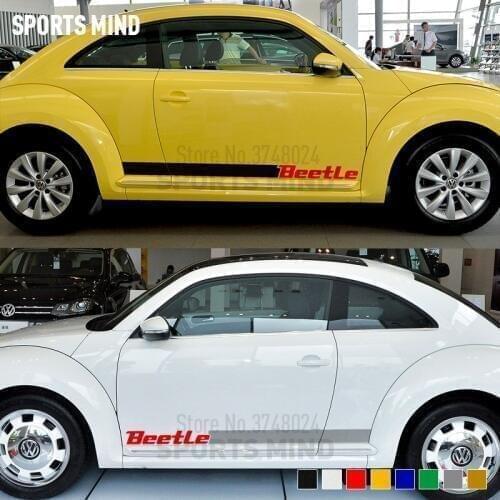 1 Pair Vinyl Car Styling For Volkswagen Beetle Rline TDI TSI New Beetle Accessories Door Side Stripe Stickers Decals Automobiles