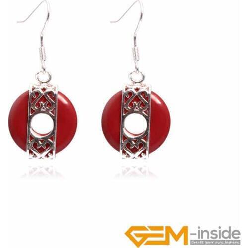 16mm Ring Stone Beads Tibetan Silver Dangle Jewelry Long Earrings Female For Women Gift Wholesale