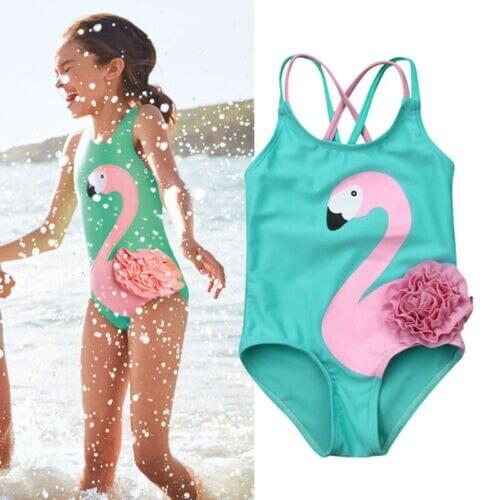 2019 Baby Girl summer clothing Flamingo One Piece Bikini Swimwear Swimsuit Beach Bathing for Kid clothes toddler Children