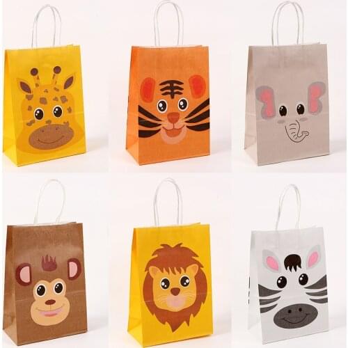 5Pcs 15x11x6cm Jungle Safari Animal Zoo Happy Birthday Party Paper Kids Gift Cookies Packaging Bags Baby Shower Decor Supplies