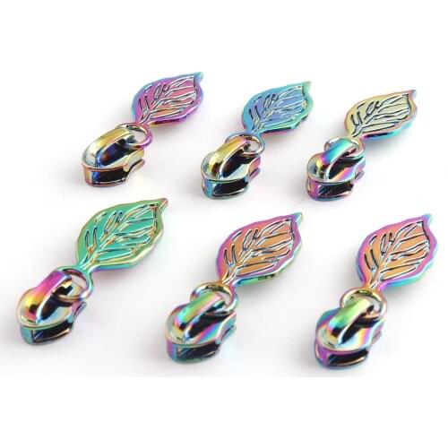 6mm Inner Size Zipper Heads Leaf-Shaped Rainbow Zinc Alloy Zipper Accessories Bags Clothes Shoes Handbags Purse Jewelry
