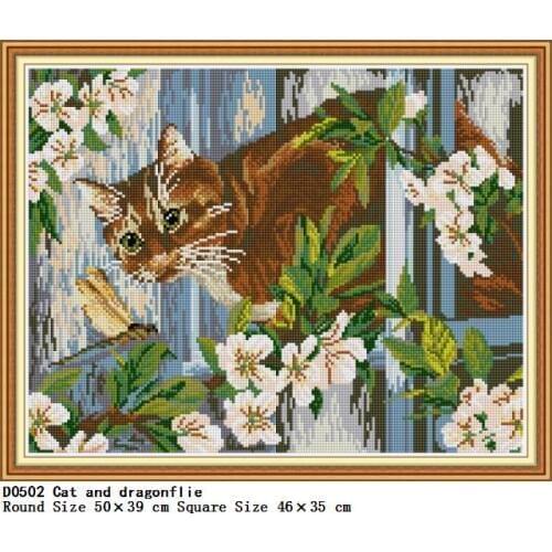 Cat and Dragonflie 5D DIY Diamond Painting Embroidery Home Decor Gift Animal Cross stitch Kit Wall Sticker Full drilling