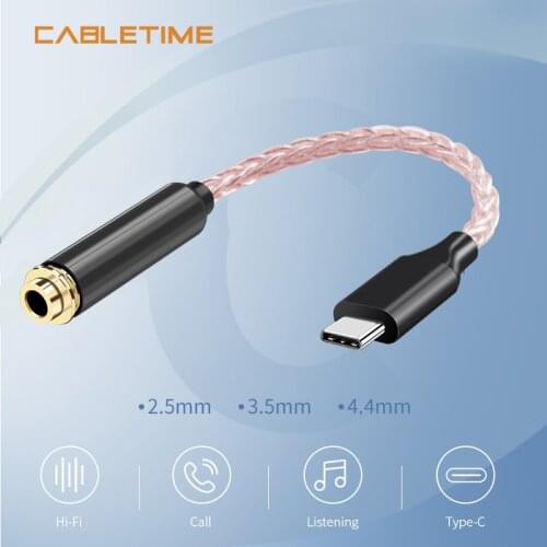 CABLETIME Copper Hifi Upgrade Cable USB Type C 3.5mm Headphone Amplifier Audio Adapter DAC for Huawei P20 OnePlus Samsung N309