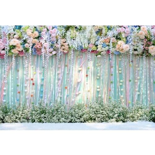 Flowers ribbons background baby shower photo decoration newborns photo backdrops for photo Studio accessories photophone lv-2151