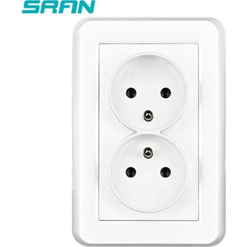 SRAN France dual frame power socket,16A 250V white PC panel 122mm*82mm with iron plate and Iron claw wall socket eu for plug FR
