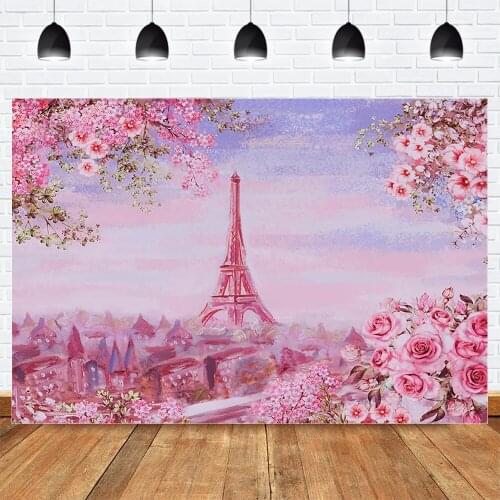 Photography Backdrop Spring Pink Flower Castle Cartoon Photo Background for Photo Studio Photocall Rose Customized Photographic
