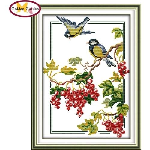 NKF Birds and berries animal style cross stitch kits patterns hand craft Chinese embroidery kits for home decoration