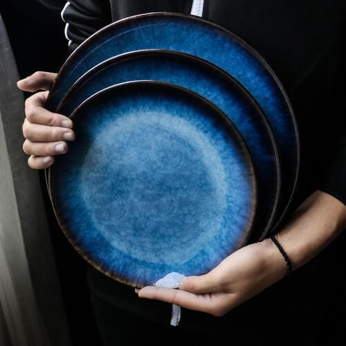 Ceramic plate Japanese style flat western steak plate restaurant hot pot restaurant special fruit salad dishes plate LB011014