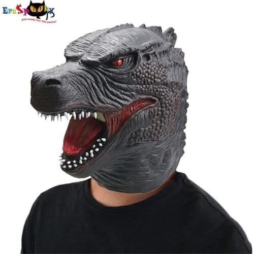 Eraspooky Classic Japanese Movie Dinosaur Monster Cosplay Latex Mask Halloween Costume Adult Party Tyrannosaurus Headgear Prop