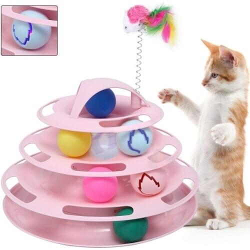 Cat Tower of Tracks Ball Toys Latest 4 Level Interactive Pet Toys with 7 Colorful Catnip Flash Balls Kittens Mice Toy