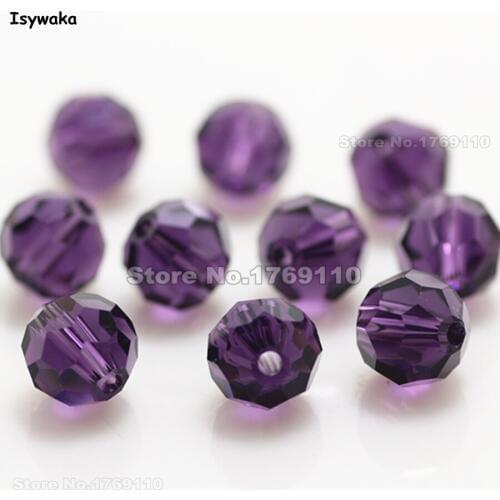 Isywaka 8mm 70Pcs Purple Color Football Faceted Austrian Crystal Beads Round Glass Spacer Loose beads Jewelry Making