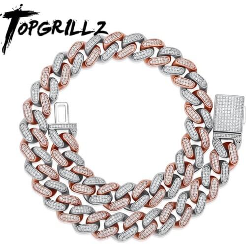 TOPGRILLZ 16mm Miami Cuban Chain Necklace 4 COLORS Copper Material Iced Out Cubic Zirconia Necklace Hip Hop Charm Jewelry Gift