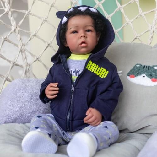 NPK 50CM Bebe Doll Reborn Baby Liam in Black Skin Boy Doll Africn American Boy Newborn Size High Quality Collectible Art Doll