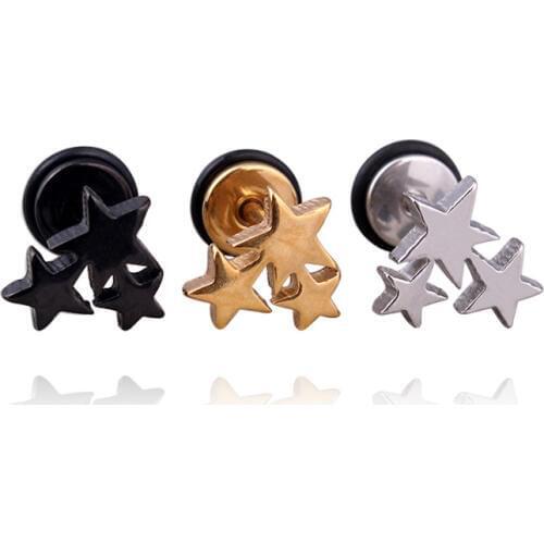 Fashion Stars Earrings Brincos Color Gold Black Titanium Steel Small Three Stars Stud Earrings Ear Jewelry For Men Women