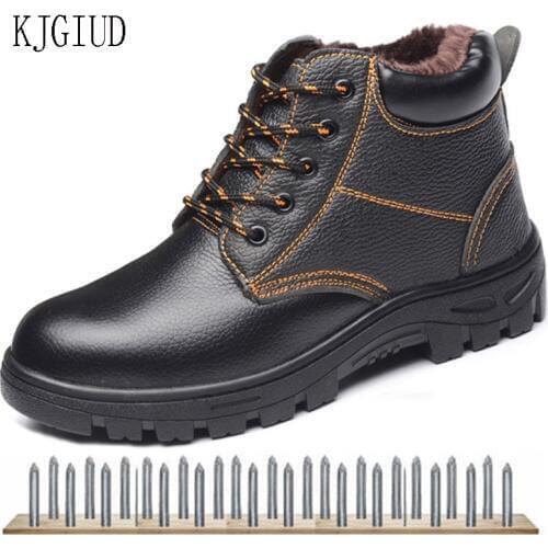2019 New Mens Winter Plus Velvet Warm Shoes Mens Anti-puncture Puncture Protective Shoes Safety Work Boots Men Warm Boots