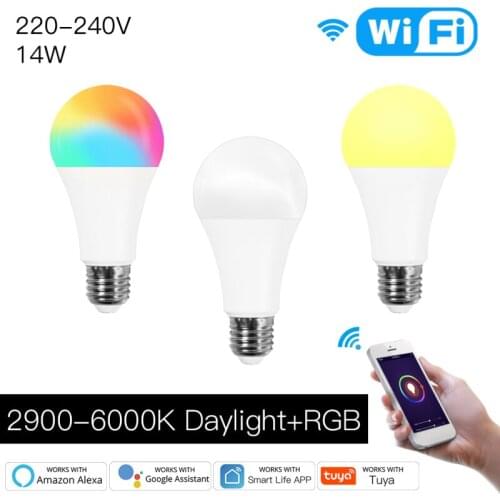 New WiFi Smart LED Dimmable Lamp 14W RGBCW E27 Smart Life/Tuya App 220-240V Remote Control Work With Alexa Echo Google Home Hot