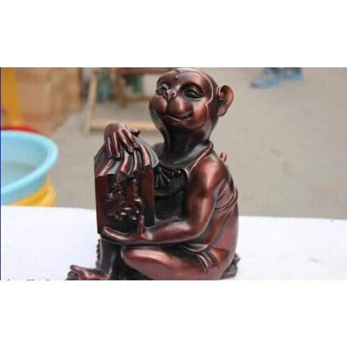 Wholesale factory Chinese Red Copper Home Feng Shui Wealth Lucky Monkey Hold Blessing Seal Statue 25% off