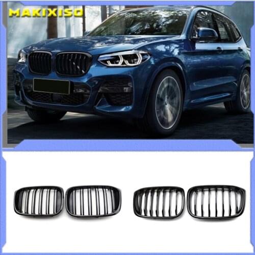 2PCS Front Grille Kidney Grill Double Slat For BMW 3 4 X3 X4 G01 G02 G08 2018 2019 2020 Racing Grills Car Styling Accessories