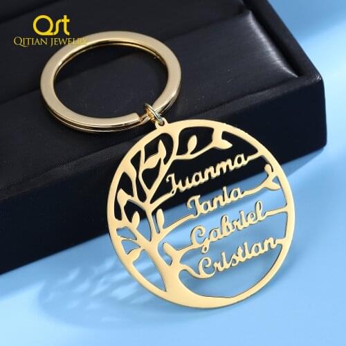 Personalized Statement Family Tree Keychain For Women Customized Name Stainless Steel Gold Nameplate Keychain Men Jewelry Gifts
