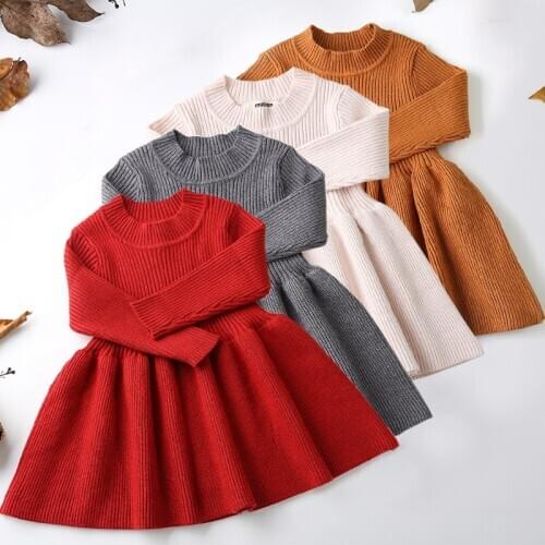 2021 Winter Autumn Christmas Baby Girls Dress Long Sleeve Plaid Sweater Dress For Girls Birthday Dress Newborn Clothes 3 12 24 M