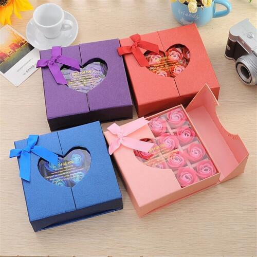 Artificial Flower Fake Rose Gift Box Decor Rose For Wedding Valentines Day Birthday Party Gift Decor Simulation Gift Box Rose