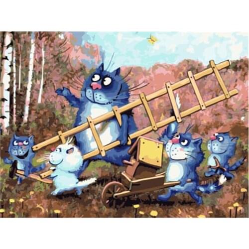 Cartoon Blue White Cat Printed 11CT Cross-Stitch Complete Kit DIY Embroidery DMC Threads Handicraft Handmade Adults