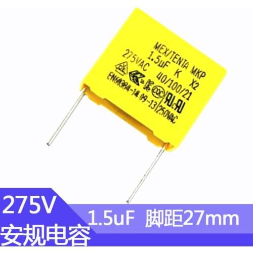 X2 Safety capacitor 275v1.5uF 155 Foot pitch 27mm Safety capacitor 275v1.5UF