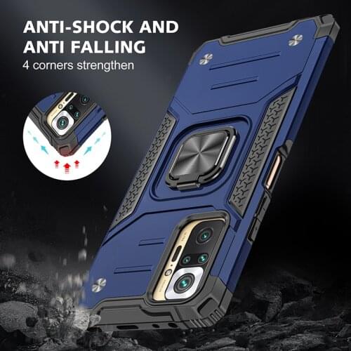 Magnetic Metal Ring Stand Armor Shockproof Case For Xiaomi Redmi Note 10 Pro 10S 10 4G Soft TPU Hard Plastic Protective Cover