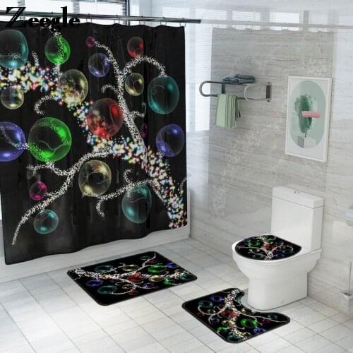 Christmas Style Toilet Carpet Bath Mat and Waterproof Shower Curtain Set Absorbent Toilet Seat Cover Ma Non-slip Floor Mat Set